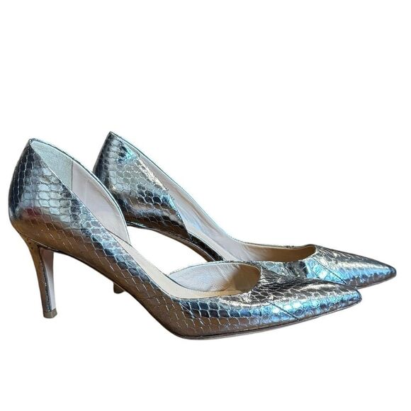 J. Crew Valentina Silver Metallic Snakeskin Leather D'Orsay Pointed Toe pumps - Picture 3 of 11